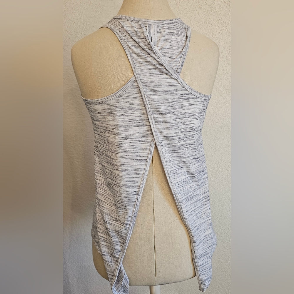 ATHLETA Bundle of (2) High Neck Cross Back Tanks. Heather Grey/Red XS
